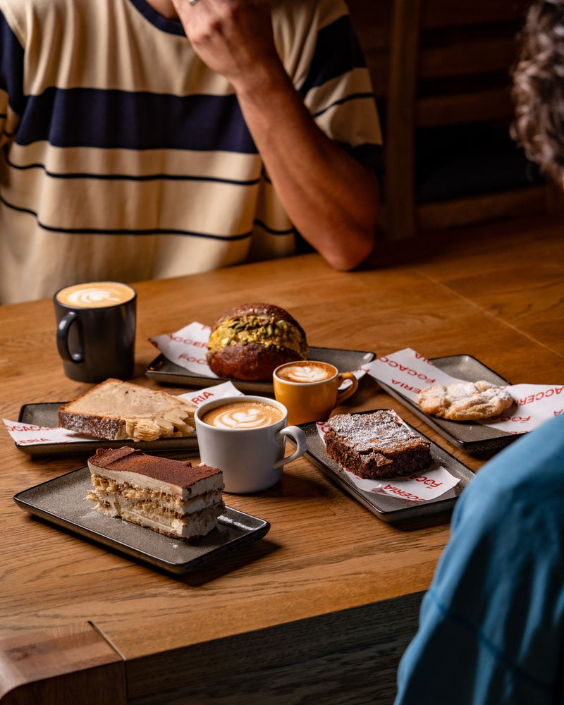Coffee with latte art and focaccia served at The Focacceria Belfast on Boucher Road