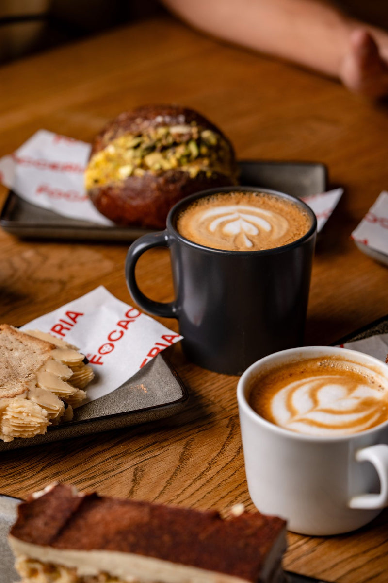 Coffee and baked goods inside The Focacceria kitchen on Boucher Road